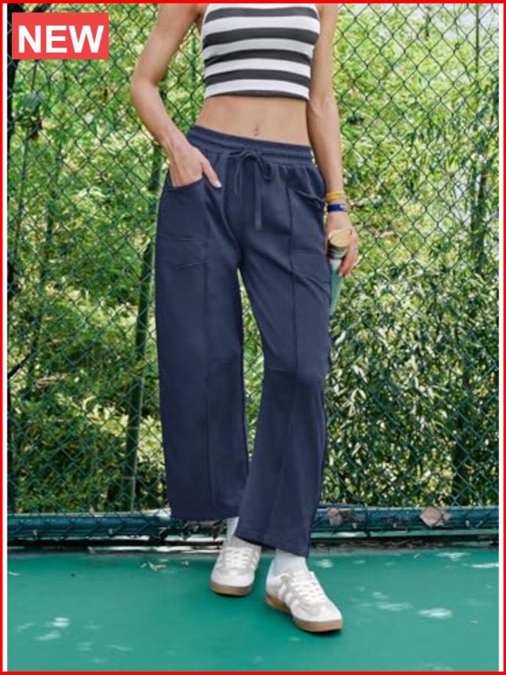 Baggy Wide Leg Palazzo Pants with Drawstring and Pockets - Picture 6 of 7